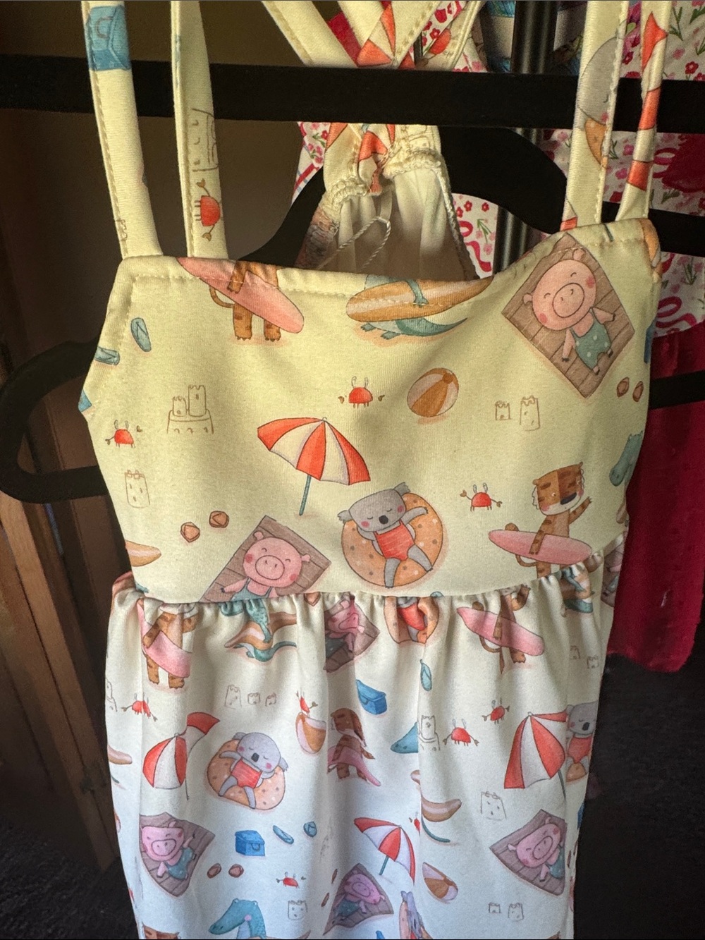 Kids Beach-Print Sundress in Cream with Pastel Accents